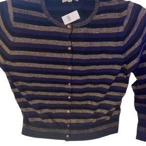 Blue/Purple, Gold, Black Striped Womens XL LOFT Cardigan Sweater NWT